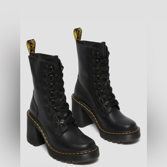 Dr. Martens Shoes - Dr. Martens- CHESNEY LEATHER FLARED HEEL LACE UP BOOTS - size 7